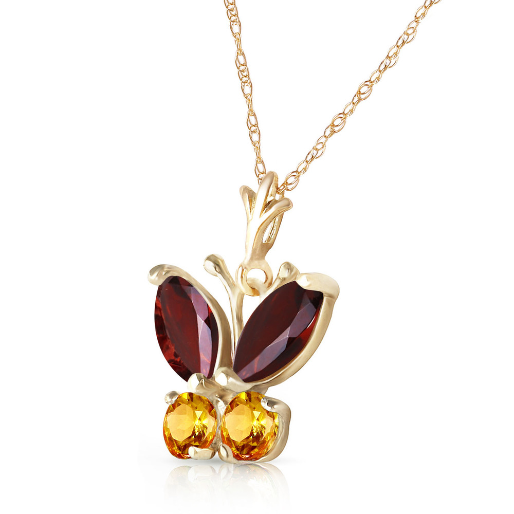 14K. GOLD BUTTERFLY NECKLACE WITH GARNETS & CITRINES (Yellow Gold) - Picture 2 of 3